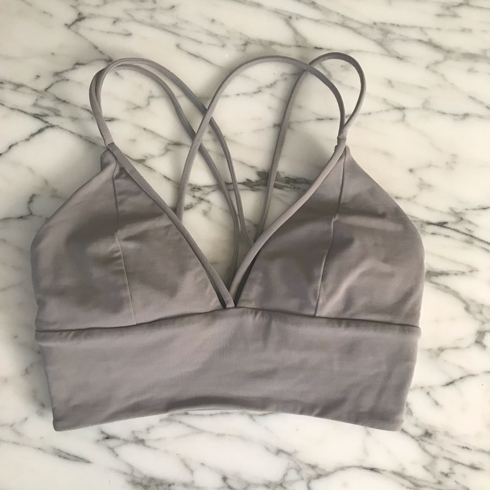 lululemon athletica Strappy Sports Bra in Light Gray and Deep Plum - Picture 3 of 7